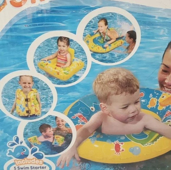 New Baby Pool Floaty Ages 9-36 Months Life Jacket, Kick Boat 5 Piece Swim Set - Picture 2 of 4